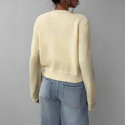 Damen Langarm-Strickjacke, weich, kurz, locker geschnitten