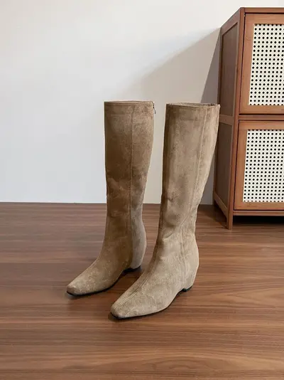 Women's Black Long Boots with 7cm Hidden Heel Lift, Fleece-Lined, Riding Boots - 9