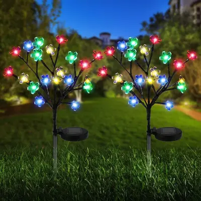 Solar Outdoor Garden Lamp with Cherry Blossom Design, Ground Spike