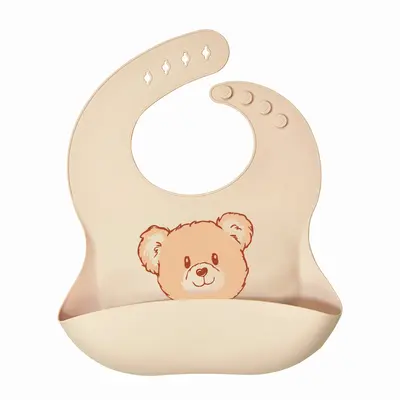 Silikon-Lätzchen Baby-Esslatz Nahrungsergänzungs-Lätzchen wasserdichtes Stereo vergrößertes Speicheltuch Bär Lebensmittelklasse Silikon-Lätzchen