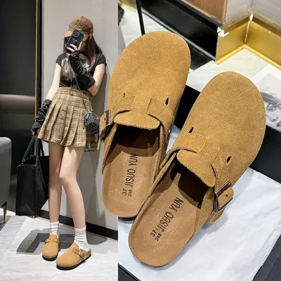 Kadın Kalın Tabanlı Birkenstock Tarzı Terlik, Günlük Yarım Terlik, Baotou Terlik