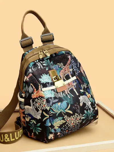 Women's Canvas Backpack, Large Capacity, Printed, Travel - 3