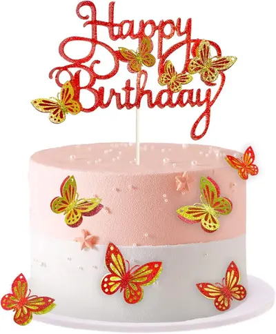 13 pcs Gold Glitter Butterfly Happy Birthday Cake Topper Set - 9
