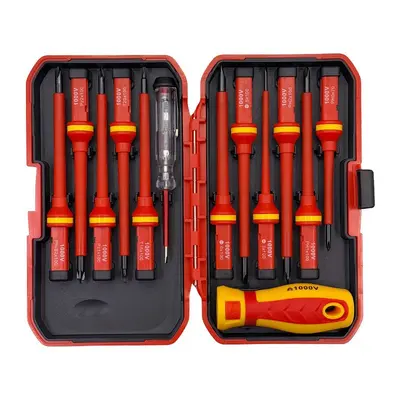 13-piece insulated screwdriver set, Phillips and flathead, electrician grade