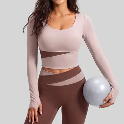 Langarm-Yogaoberteil im Colour-Block-Design, figurbetont - 10