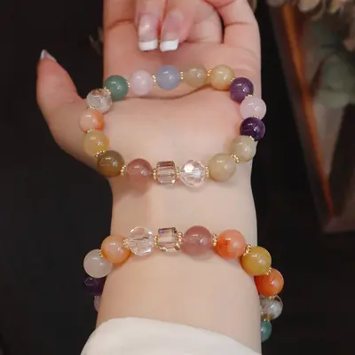 Natural Crystal Multicolor Beaded Bracelet for Women