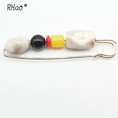 Large Imitation Stone and Pearl Brooch Pin, Silk Scarf Clip - 13