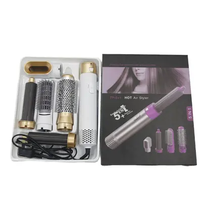 Amazon Cross-Border 5-in-1 Curling Iron Hot Air Brush Hair Dryer Curler Straightener Brush Auto Hair Suction