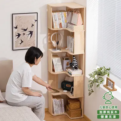 Solid Wood Floor Bookshelf with Children's Picture Book Storage - 5