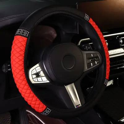 Universal Diamond-Pattern Leather Steering Wheel Cover, Four Seasons - 5