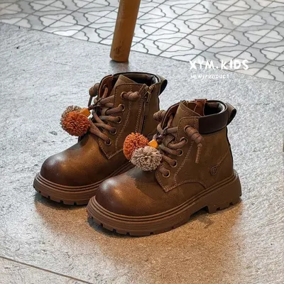 Çocuk sarı retro bot, püskül süslemeli, eskitme görünümlü martin bot - 7