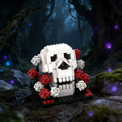 Building Block Skull and Rose Decoration Model, Gothic Style Gift