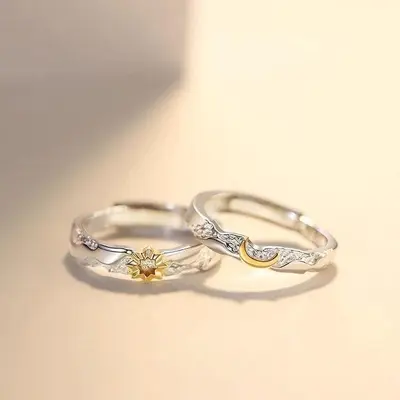 Sun and Moon couple rings, adjustable - 3
