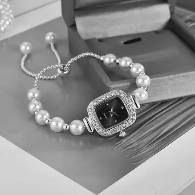 Neue Mode Perlen dünner Gürtel Diamant Quadrat Damenuhr frei verstellbares Armband Uhr Damengeschenk Quarzuhr - 13