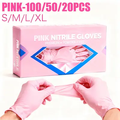 Pembe tek kullanımlık nitril eldiven, 100/50/20 adet, kalın