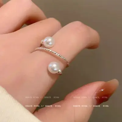 Minimalist pearl ring women niche design couples matching - 2