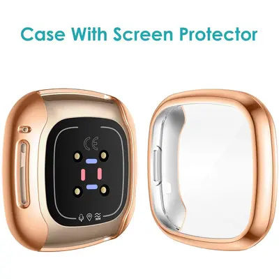 Защитный чехол, совместимый с Fitbit Versa3/Sense, из гальванизированного TPU, с защитой экрана по всему периметру и поддержкой сенсорного экрана