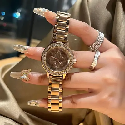Kadın dijital saat, çelik kordon, strass taşlı - 3