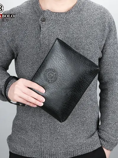 Men's PU Leather Clutch with Phone Compartment - 4