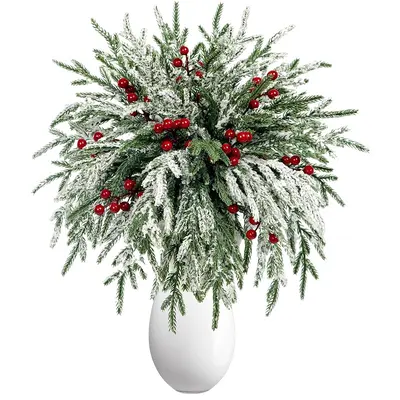 Weihnachts-Kiefernnadel-Dekorset mit roten Beeren und künstlichen Wasserpflanzen