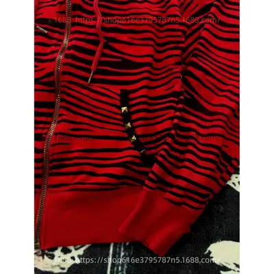 Y2K Zip-Up Striped Print Hooded Sweatshirt, Punk Style - 4