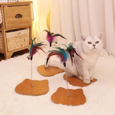 Cat Teaser Wand with Replaceable Spring Feather and Bell, Chew-Resistant