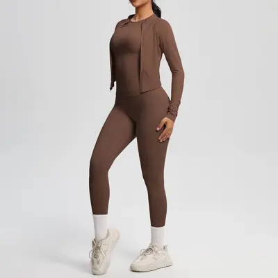 Brushed Women's Three-Piece Short-Sleeve Yoga Set, Breathable - 7