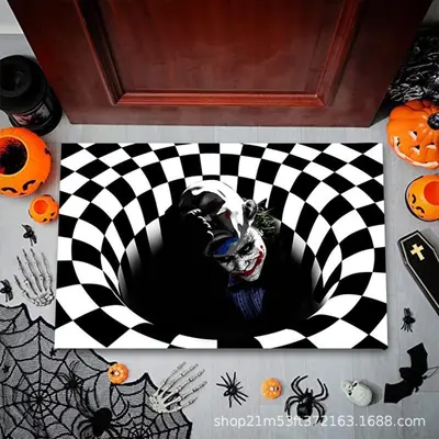 Halloween 3D Clown-Schädel Türmatte, Horror-Teppich für den Eingang - 8
