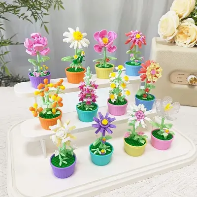 Mini Yapı Blokları Sukulent Saksı Bitkisi Modeli Çocuk Oyuncağı - 7