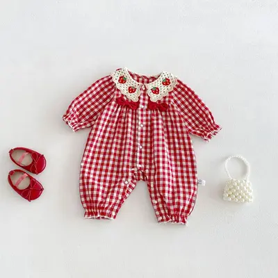 Baby Autumn Plaid Romper for Newborn Girls, Princess Style