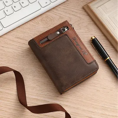 Men's Retro Zipper Small Bag, Multi-Card Slot Wallet - 8