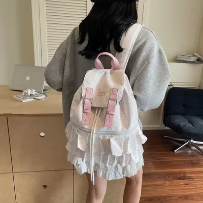 Koreanischer Stil Rucksack mit Punkten und Spitze, großes Fassungsvermögen, Damen-Freizeit - 4