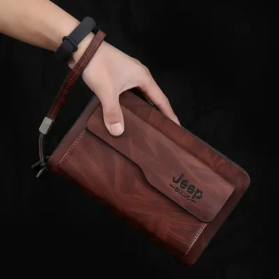 Herren-Clutch aus PU-Leder mit großem Fassungsvermögen und Reißverschluss