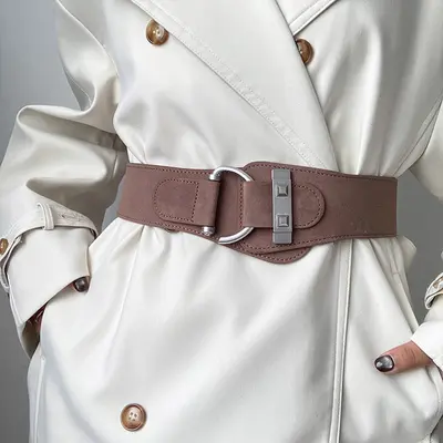 Women's suede belt with silver buckle, wide and elastic - 7