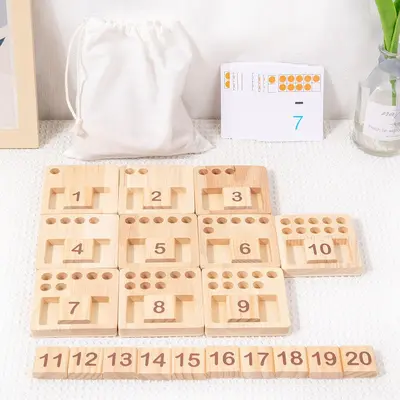 Holz-Lernstäbe für Kleinkinder, Montessori Sensorik-Mathematik, Farberkennung, Steckspielzeug, pädagogisches Spielzeug - 12