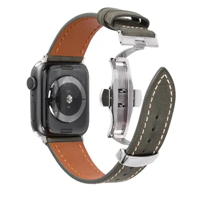 Men's Genuine Leather Apple Watch Strap, Butterfly Buckle, Series 1-7 - 11
