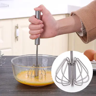 Edelstahl halbautomatischer Schneebesen, manueller Mixer, rotierender Handmixer mit Druck für Eier, Sahne, Milch, für den Hausgebrauch