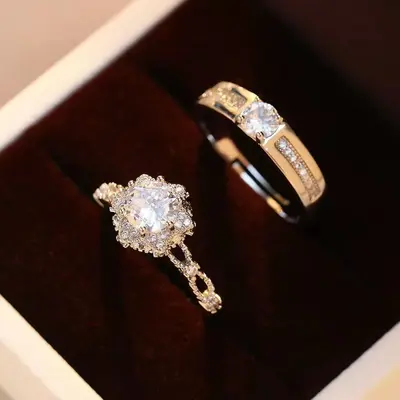 Bir karat çiftler yüzüğü moissanite taş ayarlanabilir - 3