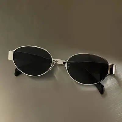 Women's Retro Oval Metal Frame Sunglasses Hong Kong Style - 4