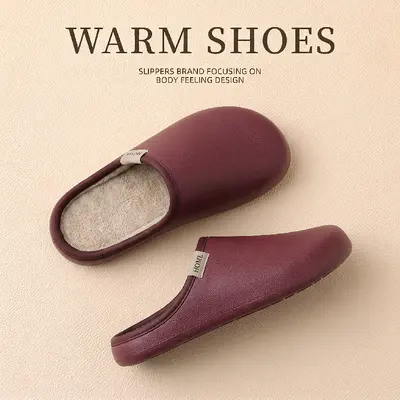 Men's Winter Slippers, Waterproof, Non-Slip Thick Sole, Fleece-Lined - 9
