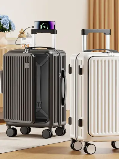 Leiser Rollkoffer mit verdicktem Seitenverschluss, großer Kapazität, Unisex-Trolley, 20 Zoll erweiterbar, Zahlenschloss-Boarding-Koffer - 3