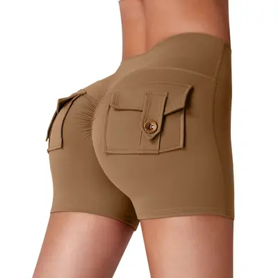Women's Peach Hip Yoga Shorts with Cargo Pockets, Quick-Dry - 5
