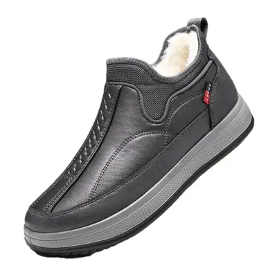 Winter-Herrenschuhe aus Lederoptik, gefüttert und verdickt, Slip-on-Stiefel mit Wärmeschutz, Vater-Schuhe, rutschfest und abriebfest, Winterstiefel aus Baumwolle für Männer mittleren und höheren Alters