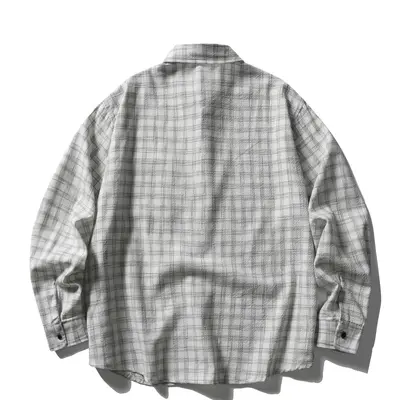 Herren-Hemdjacke im Japan-Stil, Karomuster aus Seersucker, lockerer Schnitt