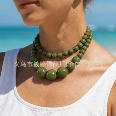 Retro Bohemian Double-Layer Resin Bead Necklace