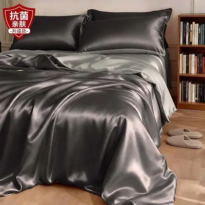Yaz dört parça yatak takımı, buz ipeği, makinede yıkanabilir, tek ve çift kişilik - 10