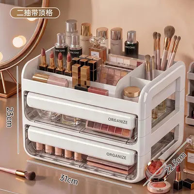 桌面高级化妆品收纳盒透明亚克力抽屉式梳妆台桌上分隔整理置物架 - 8