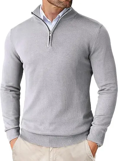 Herren Halbreißverschluss-Strickpullover, Slim Fit, dünne Basisschicht - 7
