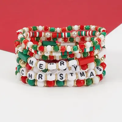 Weihnachtsarmband mit Schneemann, Weihnachtsmann und Glöckchen aus Perlen
