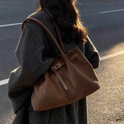 Large Capacity Faux Suede Women's Tote Bag Single Shoulder - 5
